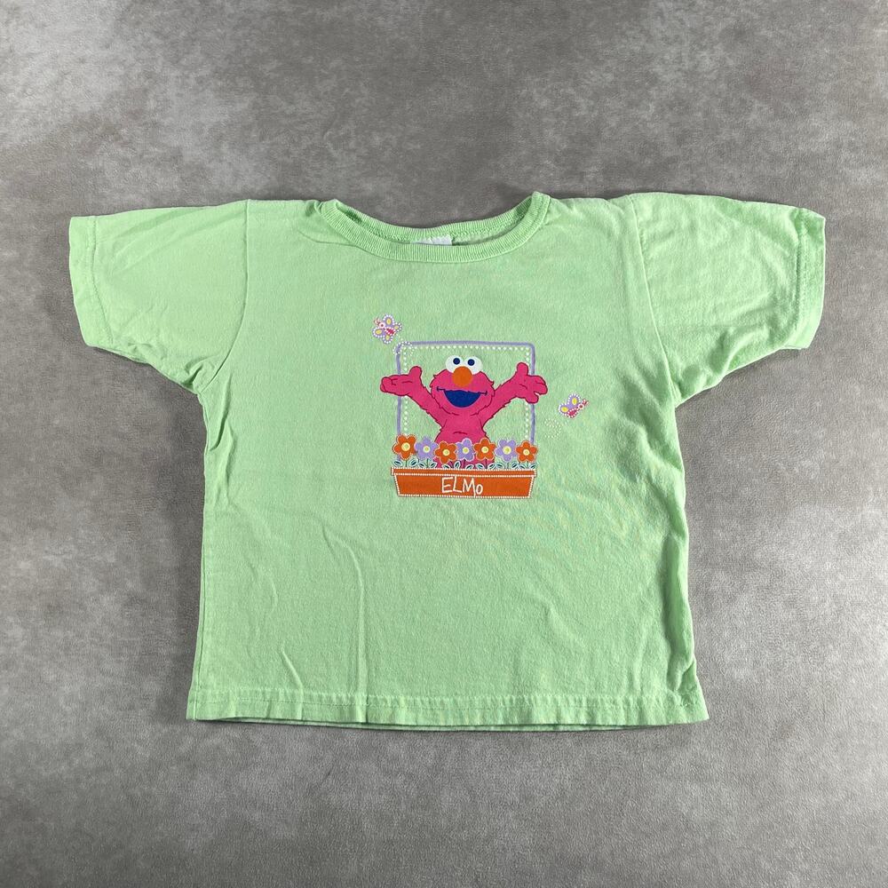 Vintage Sesame Street Elmo Flowers Toddler 4T Green T Shirt